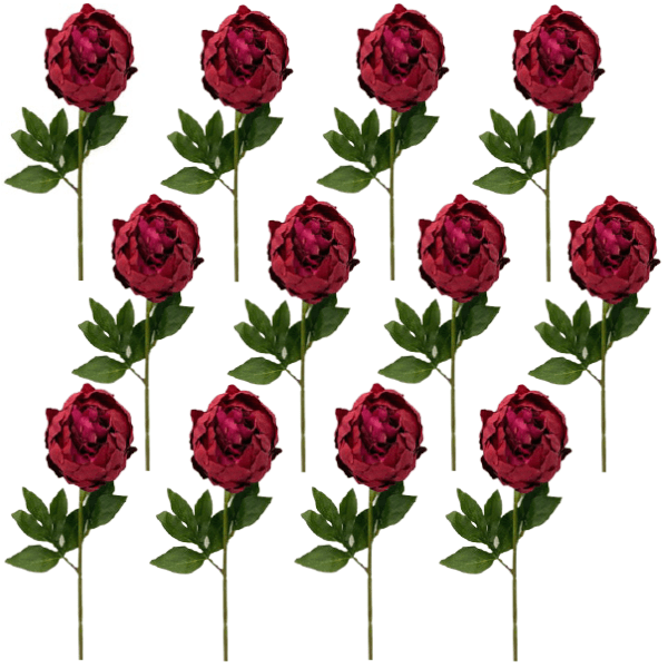 Toolhome Blossoms – Closed Peony – Dark Red (Pack of 12 Stems) – 47cm