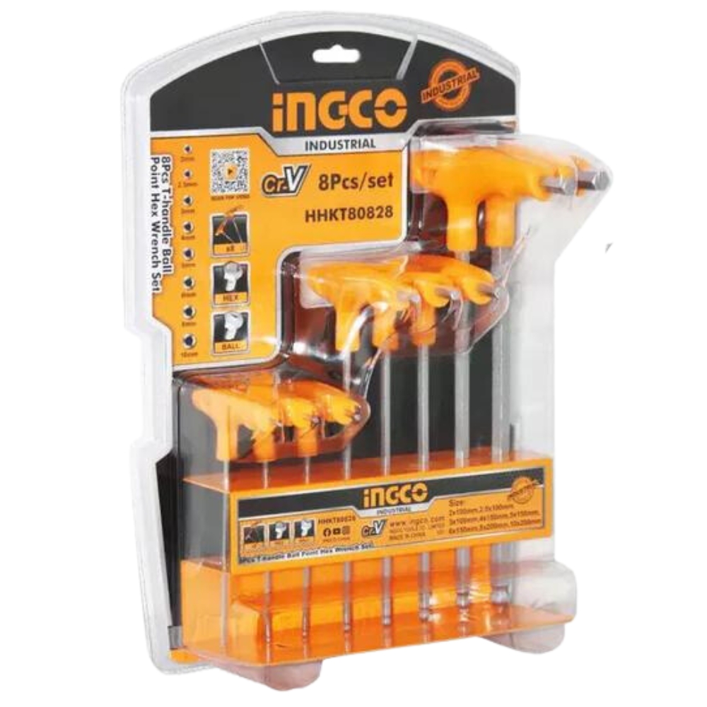 Ingco – 8 Piece T-handle Ball Point Hex Wrench Set