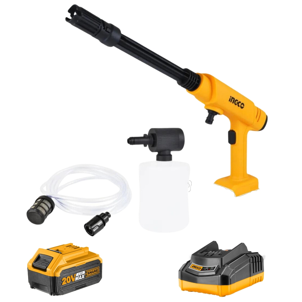 Ingco – Lithium Ion Pressure Washer with 5.0Ah Battery Pack + Fast Charger