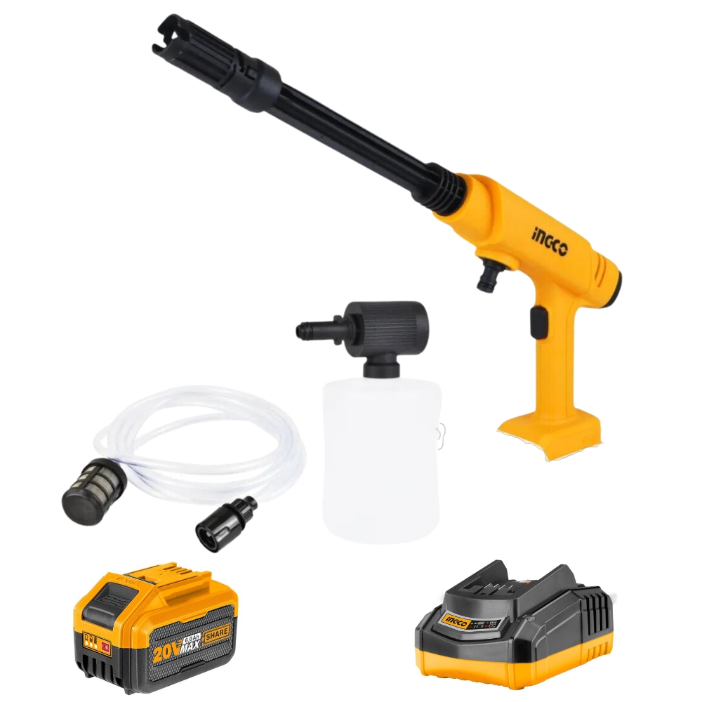 Ingco – Lithium Ion Pressure Washer with 6.0Ah Battery Pack + Fast Charger