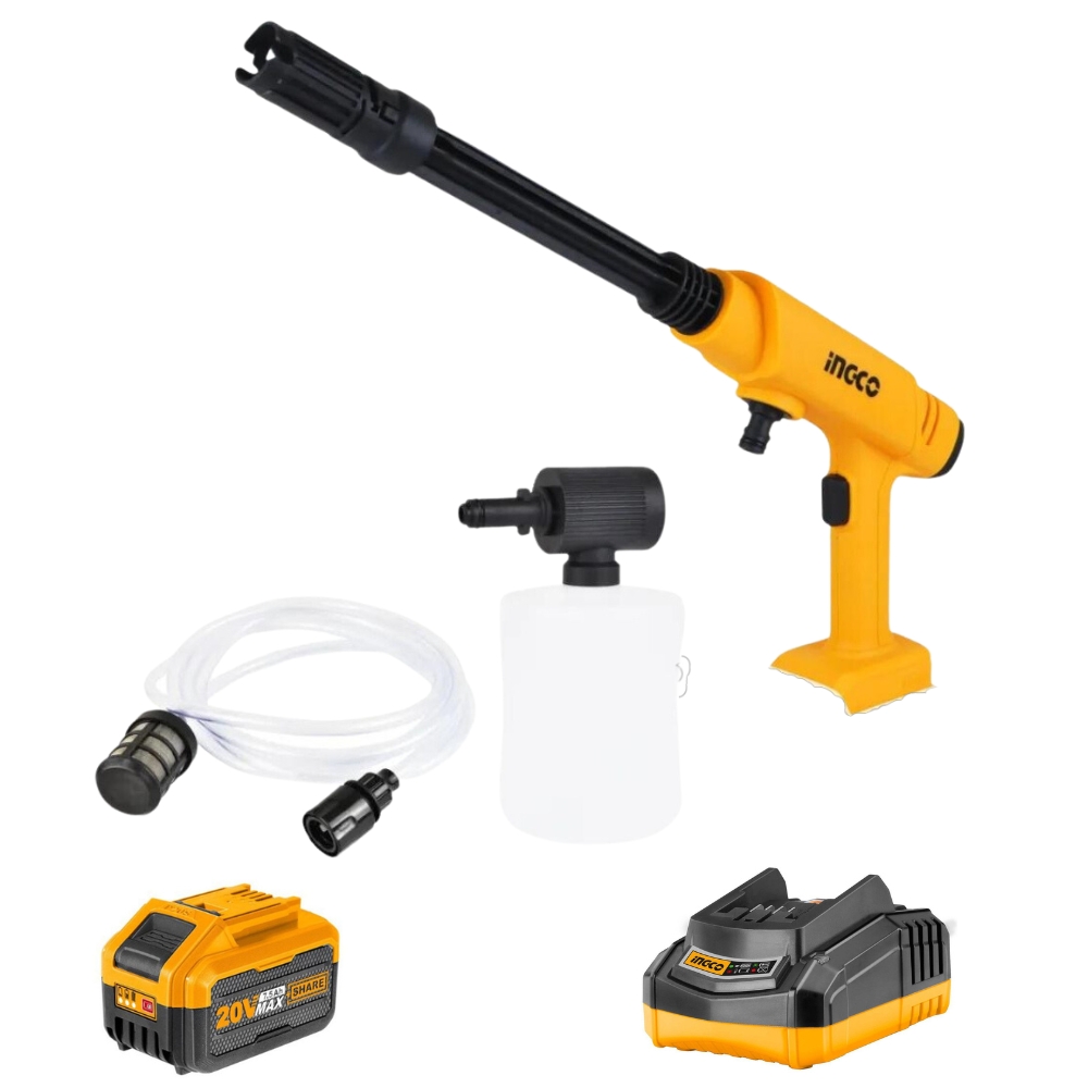 Ingco – Lithium Ion Pressure Washer with 7.5Ah Battery Pack + Fast Charger