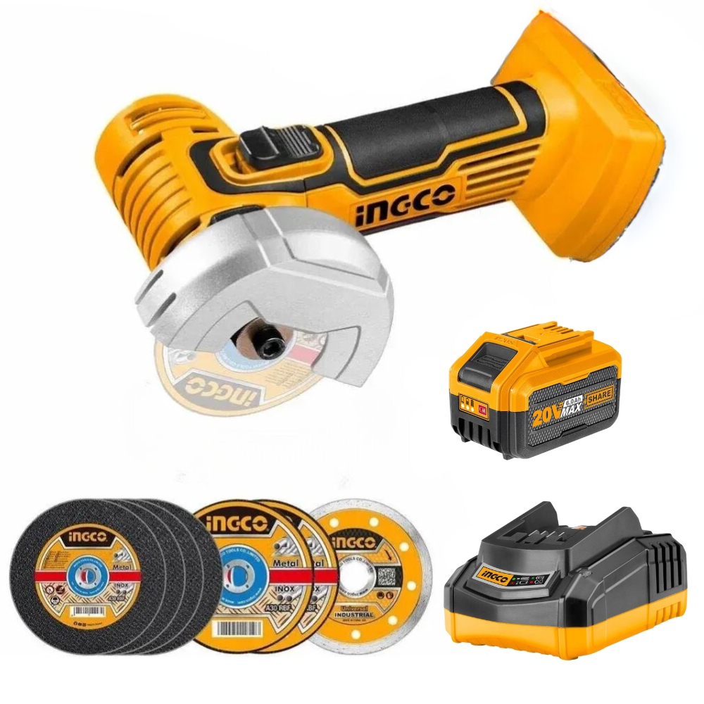 Ingco – Mini Cut-off Tool/Grinder – 20V with 6.0Ah Battery and Charger