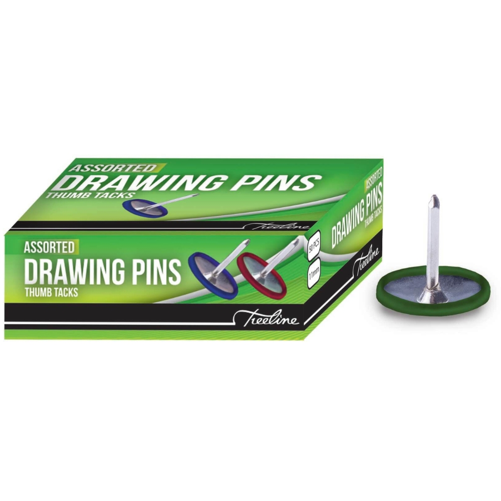 Treeline – Drawing Pins Coloured 11mm 50’s – Box of 10