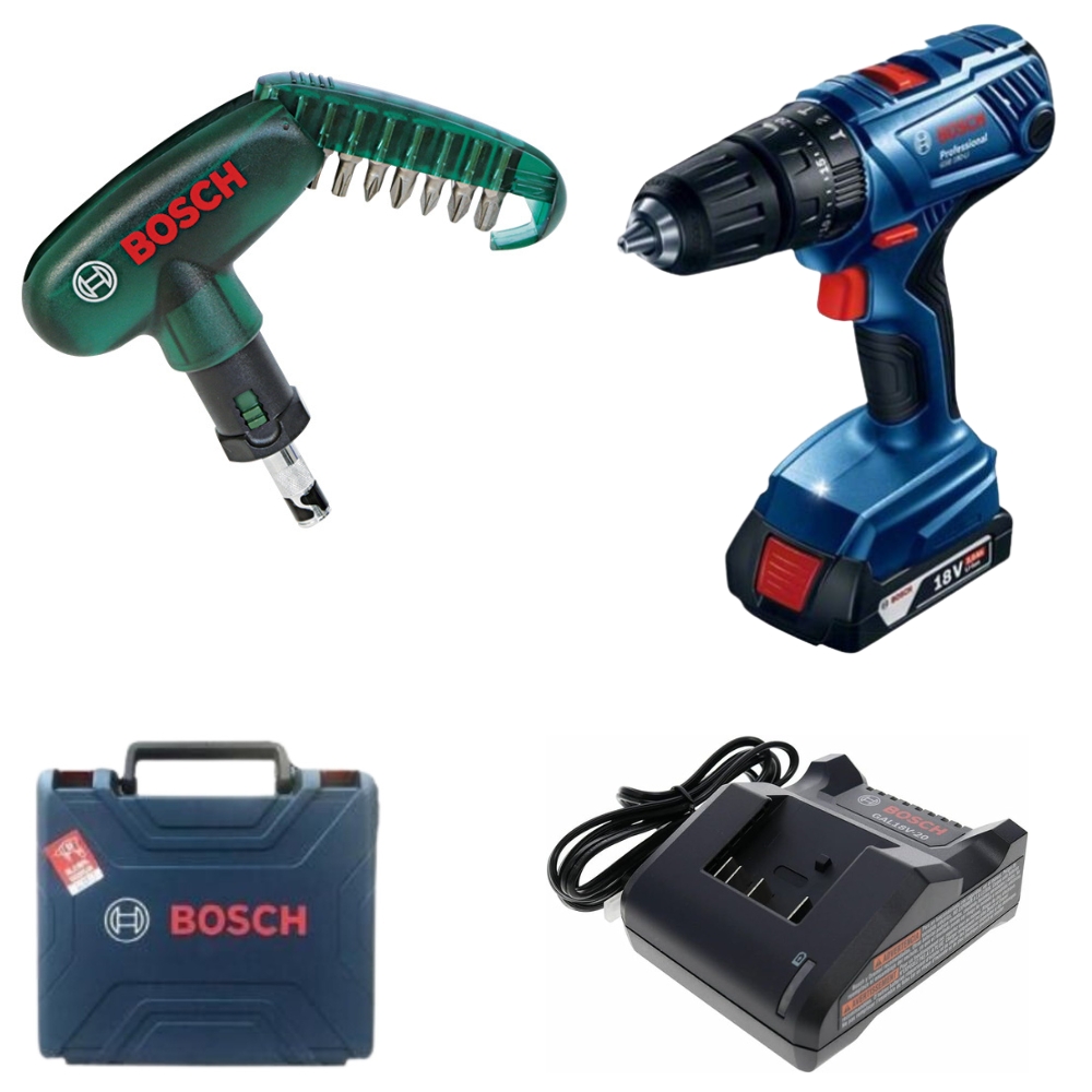 Bosch – Cordless Combo Drill Kit (GSB 180-LI) + Screwdriver Bit Set (10 Pc)
