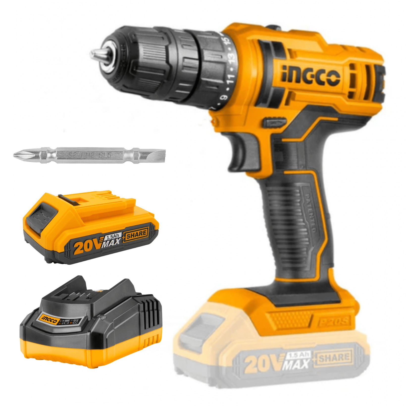 Ingco 20V LI-ION Cordless Drill with Battery and Charger