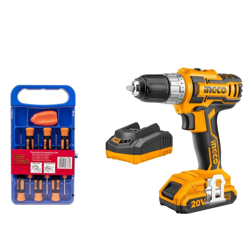Ingco – Lithium-Ion Cordless Drill (20V) Including Battery and Charger.