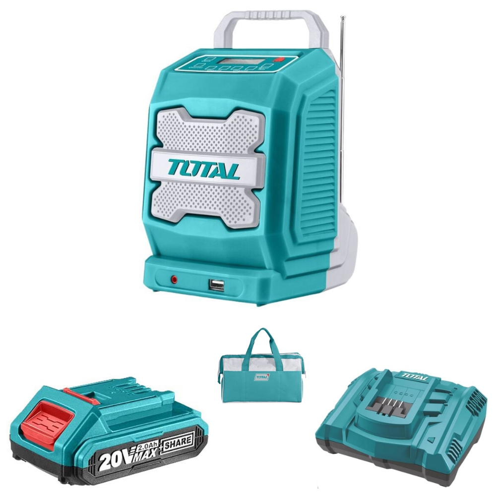 Total Tools – Lithium Ion Job Radio – 20V with 2.0Ah Battery, Charger & Bag