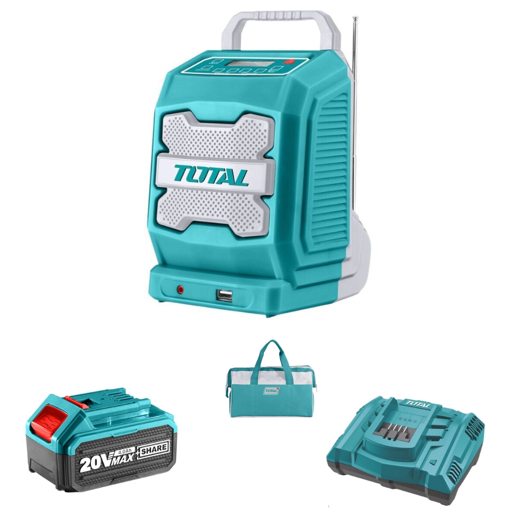 Total Tools – Lithium – Ion Job Radio with 4.0Ah Battery, Charger & ToolBag
