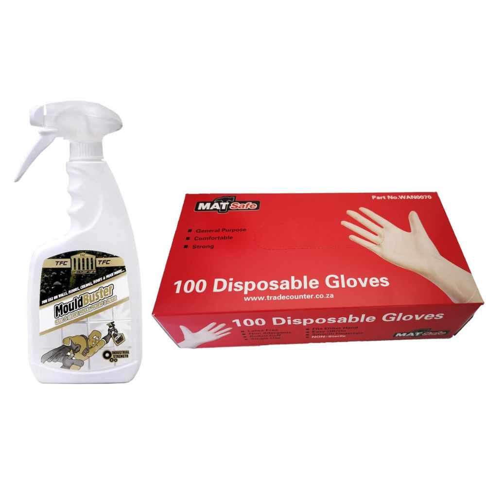 TFC – Mould Buster – 500ml and Disposable Latex Gloves – 100 Gloves