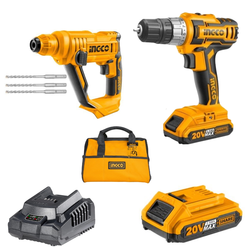 Ingco – Lithium Ion Drill Inc 2x Batteries, Charger, Rotary Hammer & Bag