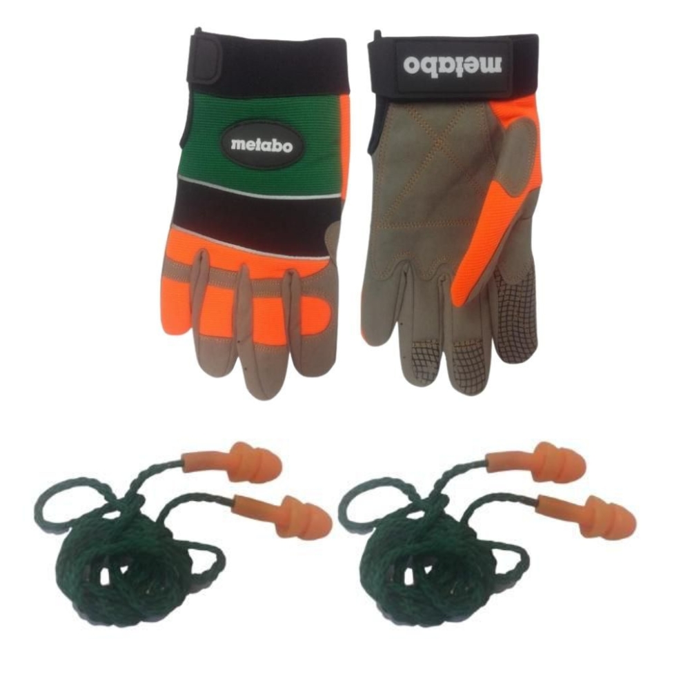 Metabo – Anti Slip Workers Gloves with Vibration Padding & Reusable Earplug