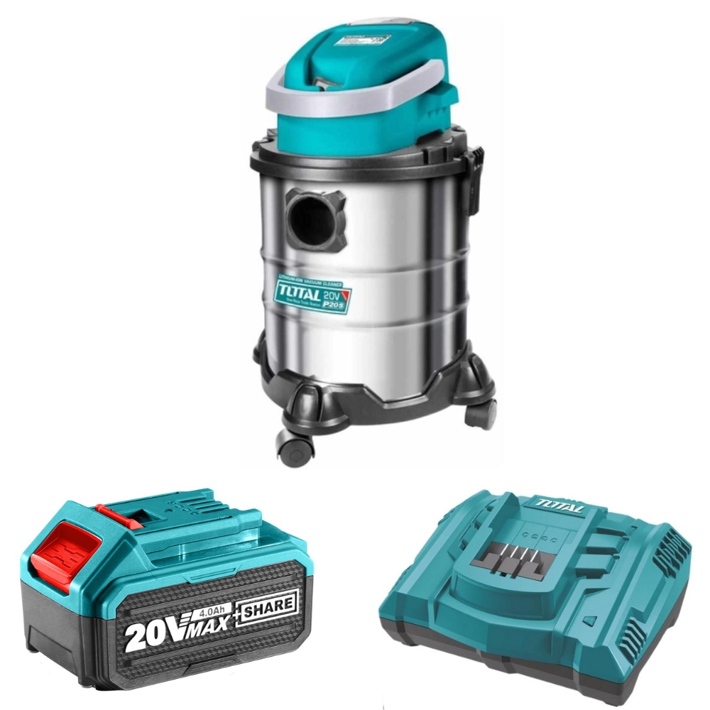 Total Tools – Lithium-Ion Vacuum Cleaner with 4.0Ah Battery & Charger