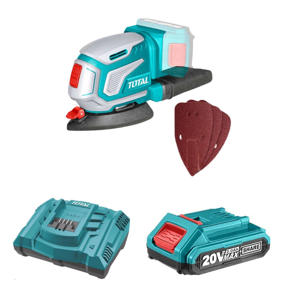 Total Tools – Delta Palm Sander (125mm) with 2.0Ah Battery & Charger