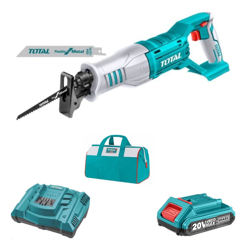 Total Tools – Reciprocating Saw with 2.0Ah Battery, Charger and Bag