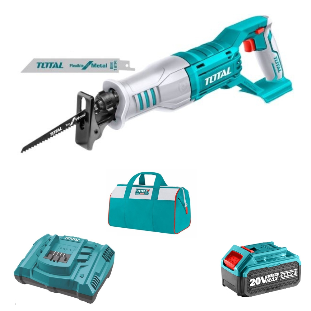 Total Tools – Reciprocating Saw with 4.0Ah Battery, Charger and Bag