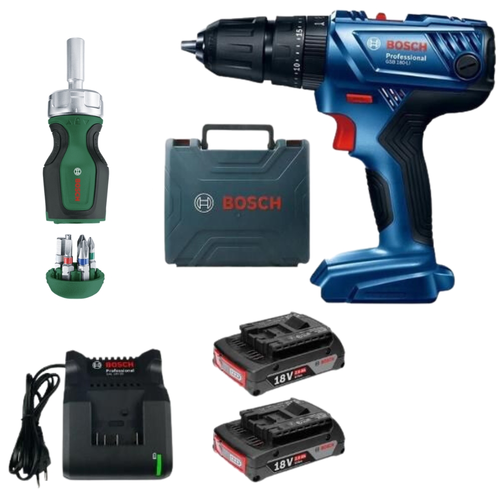 Bosch – GSB 180-LI Cordless Impact Drill with Stubby Ratchet Screwdriver