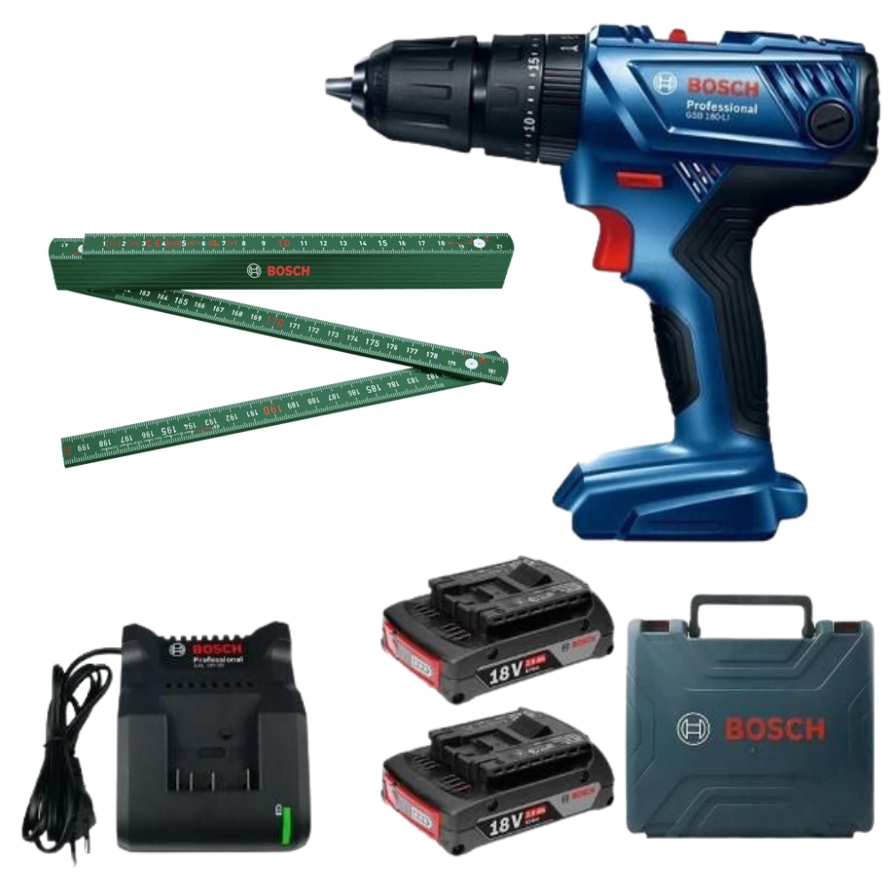 Bosch – GSB 180-LI Cordless 18v Impact Drill with Folding Ruler – 2m