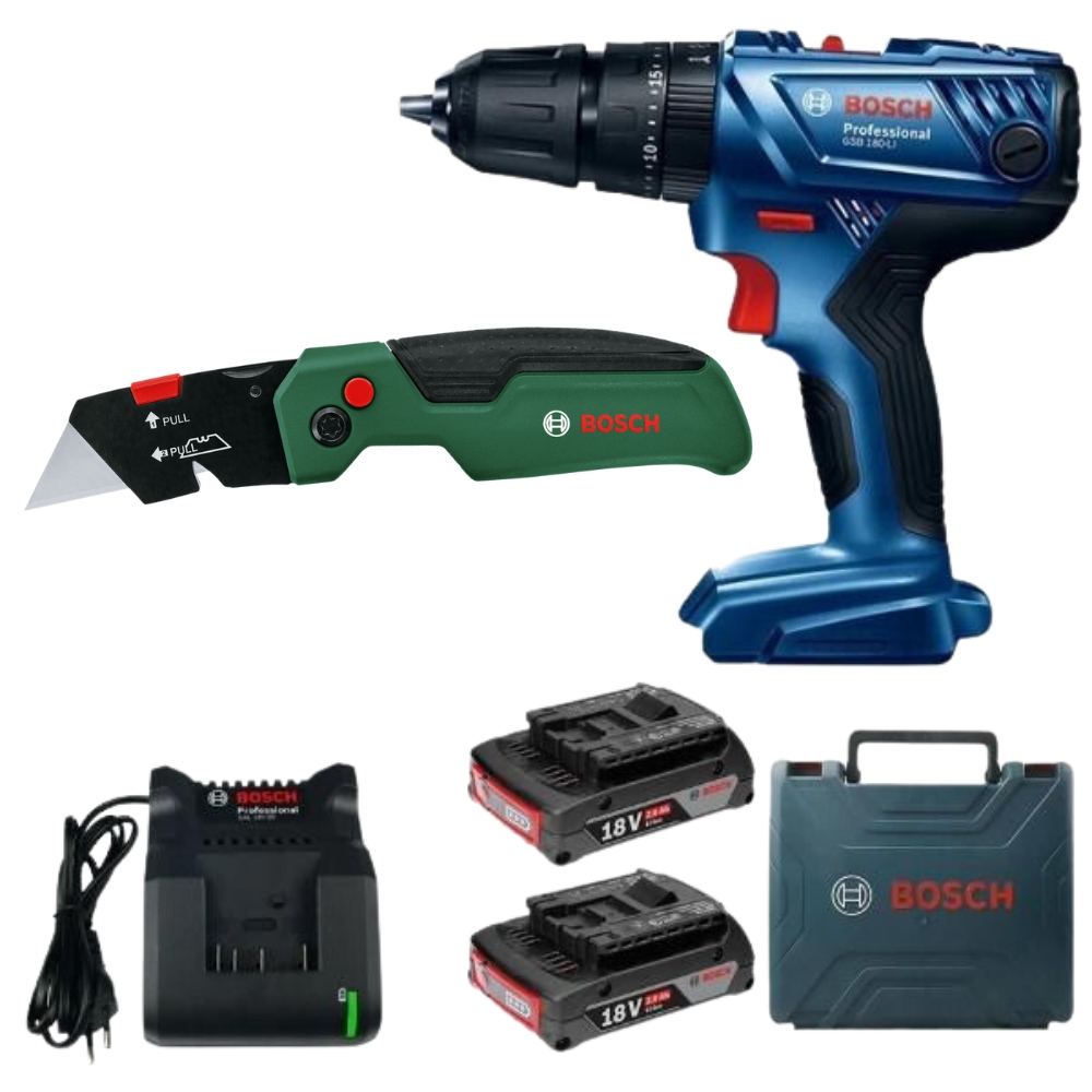 Bosch – GSB 180-LI Cordless 18v Impact Drill with Folding Knife – 175x40mm
