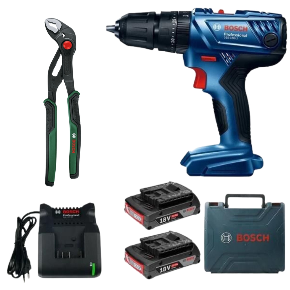 Bosch – GSB 180-LI Cordless 18v Impact Drill with Water Pump Pliers – 250mm