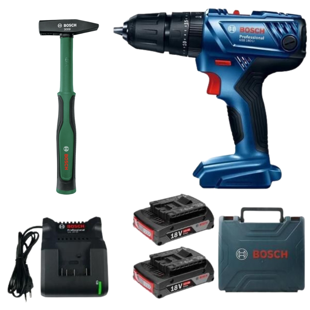 Bosch – GSB 180-LI Cordless 18v Impact Drill with Engineer’s Hammer – 300g