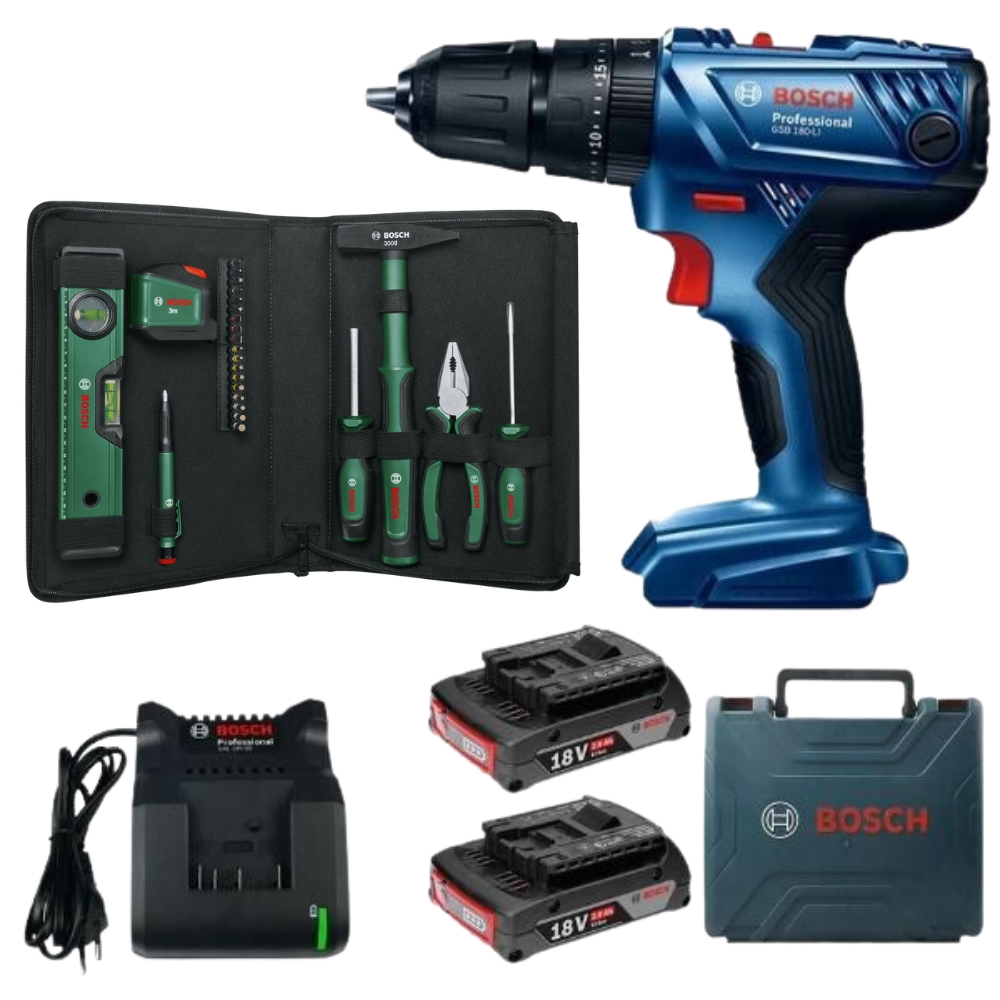 Bosch – GSB 180-LI Cordless Impact Drill with Universal Hand Tool Set (V3)