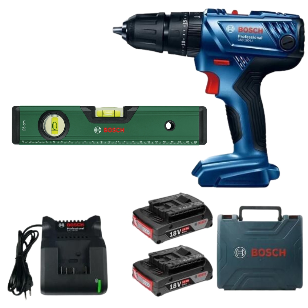 Bosch – GSB 180-LI Cordless 18v Impact Drill with Spirit Level – 25cm