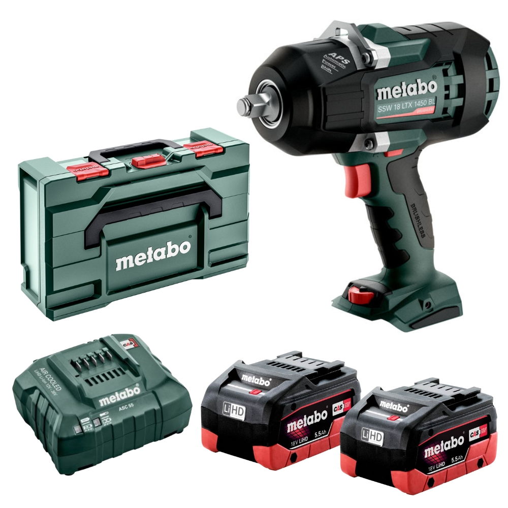 Metabo – Impact Wrench – SSW 18LTX 1450BL(602401840) with Battery & Charger