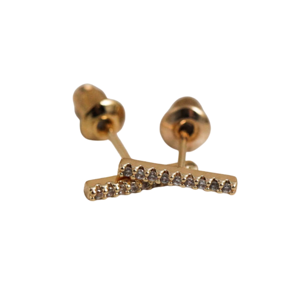 NuLuDa Jewellery- Diamante Bar Studs Earrings – Gold Plated