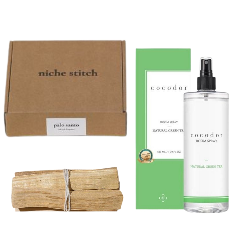 Niche Stitch – Palo Santo Incense Set with Room Spray – Natural Green Tea