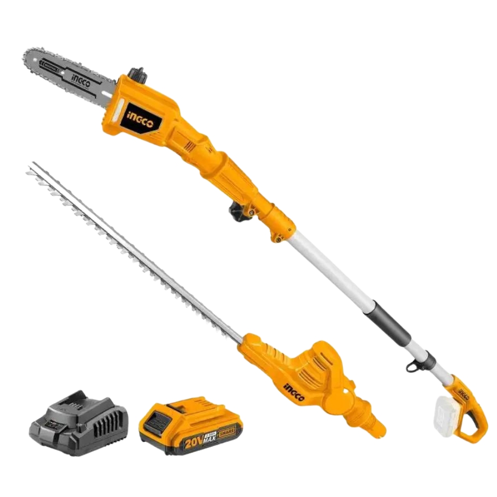 Ingco – 20V Lithium-Ion Pole Saw with Pole Hedge Trimmer – 460mm
