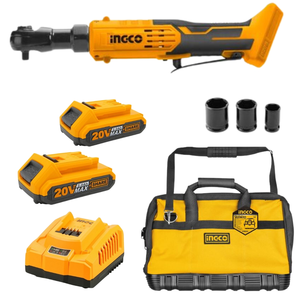 Ingco – 20V Lithium-Ion Drive Ratchet with Accessories and Toolbag