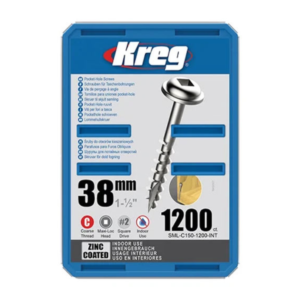 Kreg – Pocket-Hole Screws 38mm, Zinc Coated, #8 Coarse Thread – 1200pcs