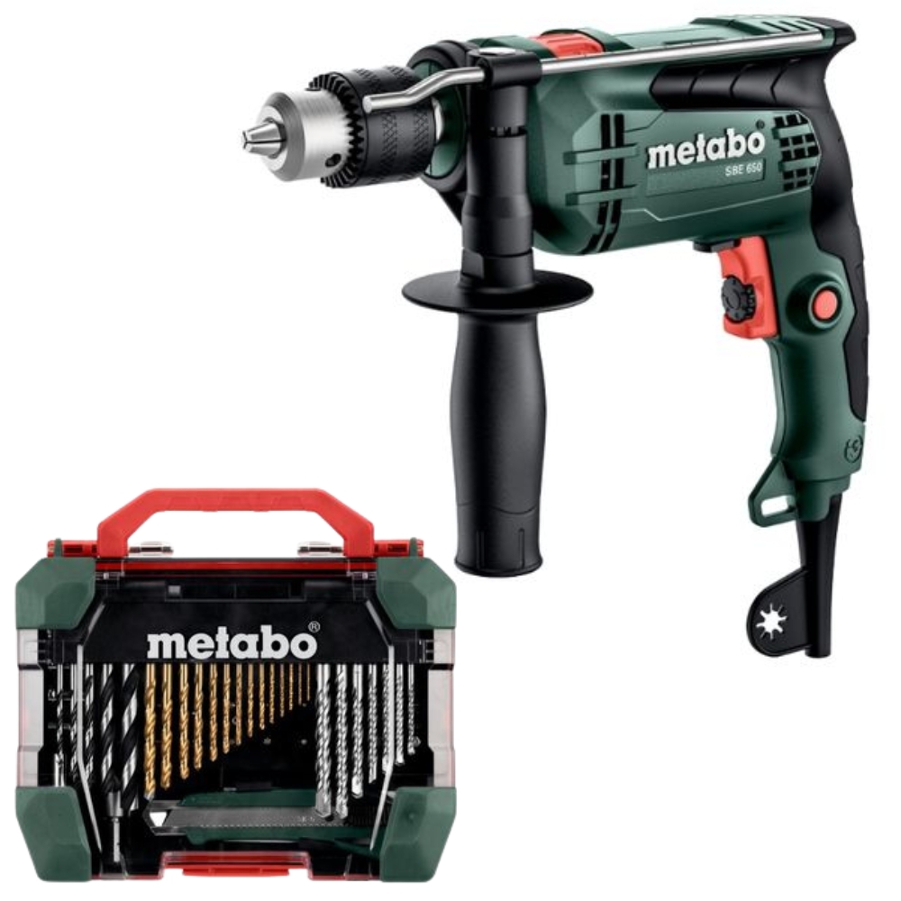 Metabo – Impact Drill SBE 650 (600742000) with Drill Bit accs. Set – 55Pc