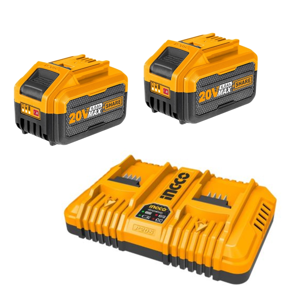 Ingco – Dual – Fast Intelligent Charger with 6.0Ah Battery Pack (Pack of 2)