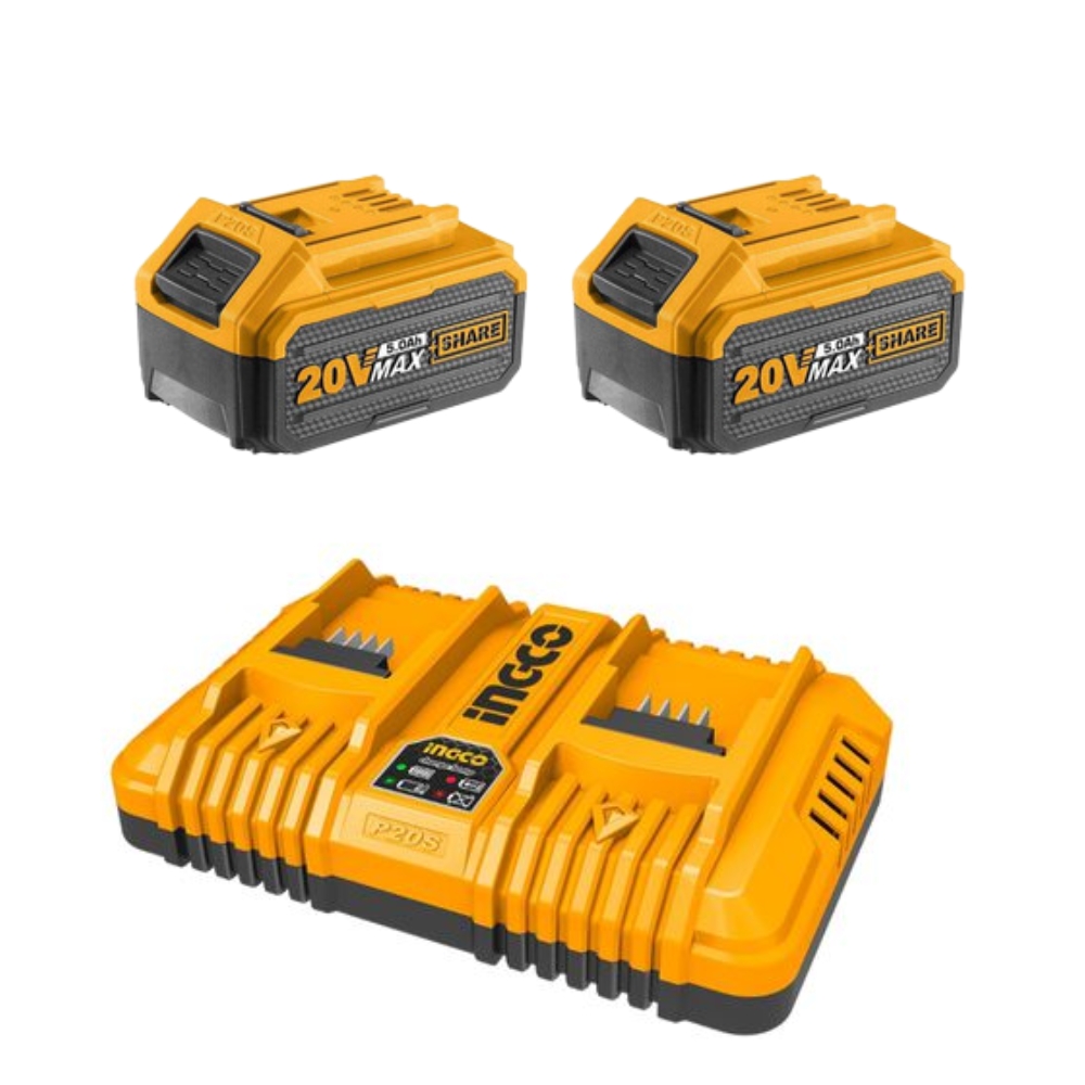 Ingco – Dual – Fast Intelligent Charger with 5.0Ah Battery Pack (2 Pack)