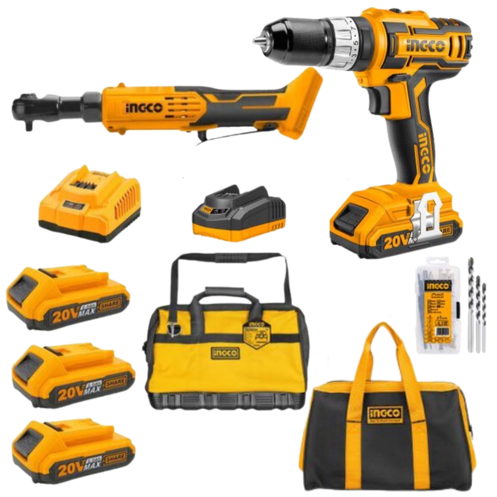 Ingco – Li-Ion Cordless Impact Drill with Drive Ratchet, Accessories & bag