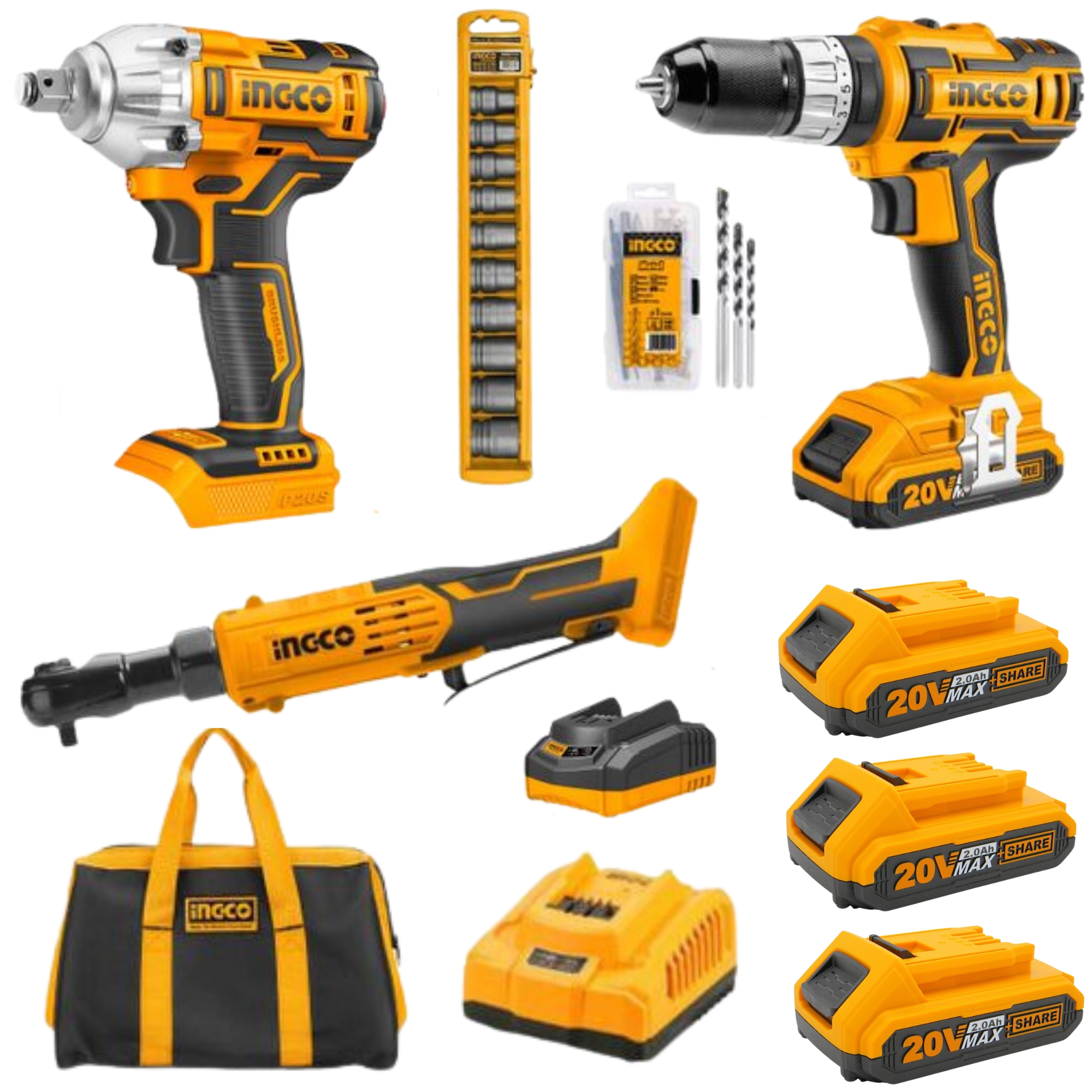 Ingco – Li-Ion Cordless Impact Drill with Cordless 2-Piece Combo Kit – 20V