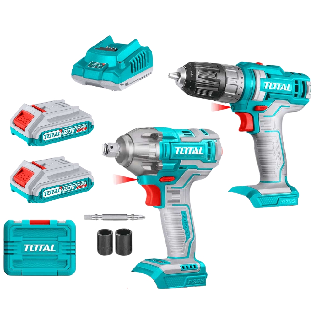 Total Tools – Li-ion Cordless Drill and Brushless Impact Wrench Combo Set