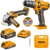 Ingco – Li-Ion Cordless Drill & Angle Grinder with 4.0Ah Battery & 10x Disc Ingco – Li-Ion Cordless Drill & Angle Grinder with 4.0Ah Battery & 10x Disc