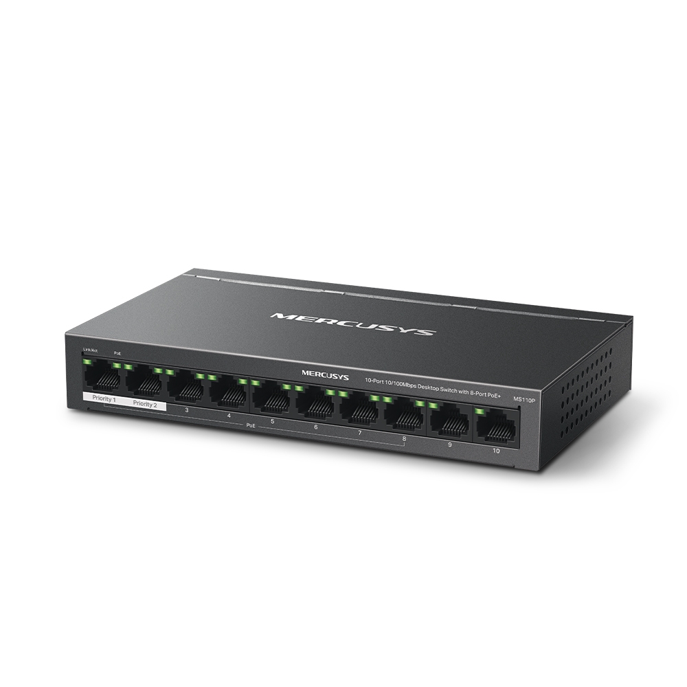 TP-Link Mercusys MS110P 10-Port 10/100Mbps Desktop Switch with 8-Port PoE+