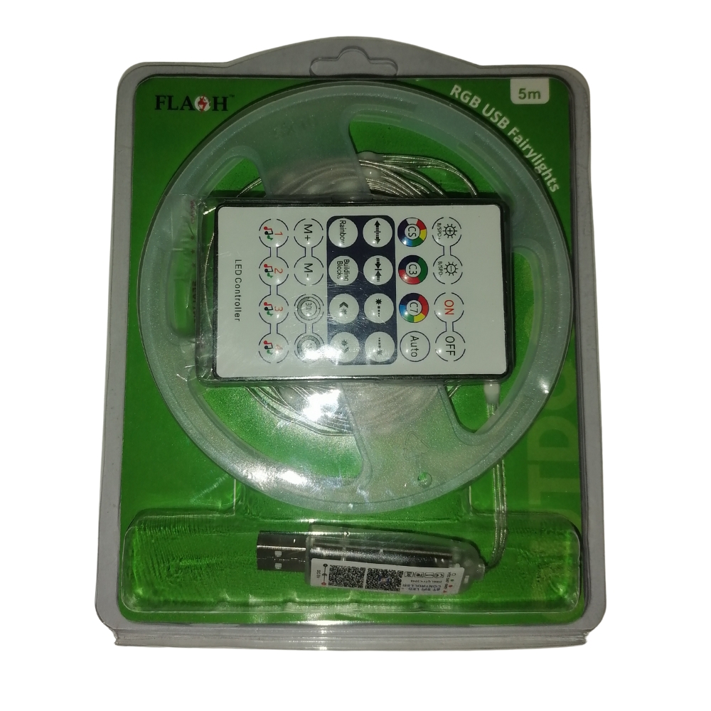 Flash – RGB USB FairyLights with Remote Control – 5m