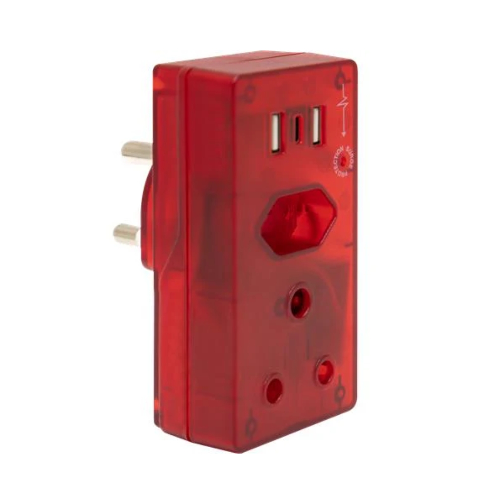 Flash – Surge Protection 2 Way Adapter Plug with 2 USB Ports & Type C Port