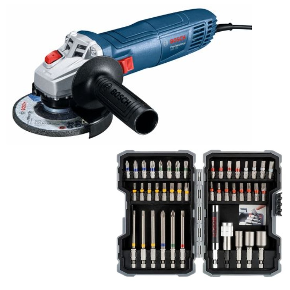 Bosch – Angle Grinder (GWS 700) With Screwdriver & Bits Set (43 Piece)