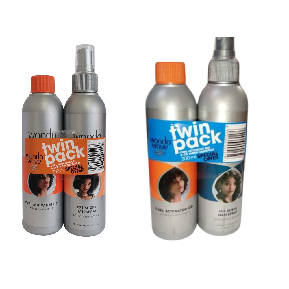 Wonda Wave – Gel & Hair Spray – Oil Sheen and Extra Dry (Twin Pack) – 200ml
