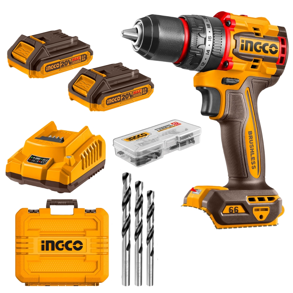Ingco – Compact Brushless Cordless Impact Drill – 66Nm