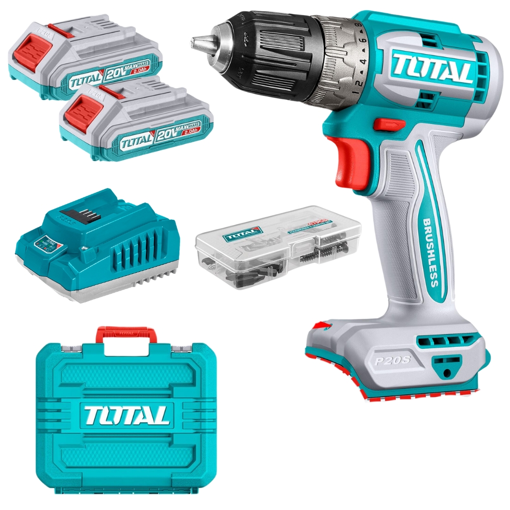 Total – 52Nm Lithium-ion Cordless Drill with 2 x 2Ah Battery and Charger