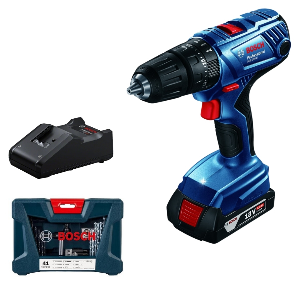 Bosch – Drill(GSB180-LI) with 2AhBattery, Charger, Screwdriver &Drill Bits
