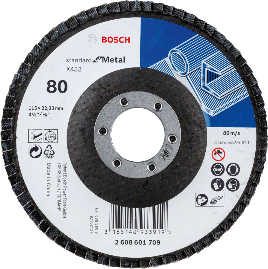 Bosch – Flap Disc Standard for Metal 115mm 22,23mm 80 straight Pack of 100