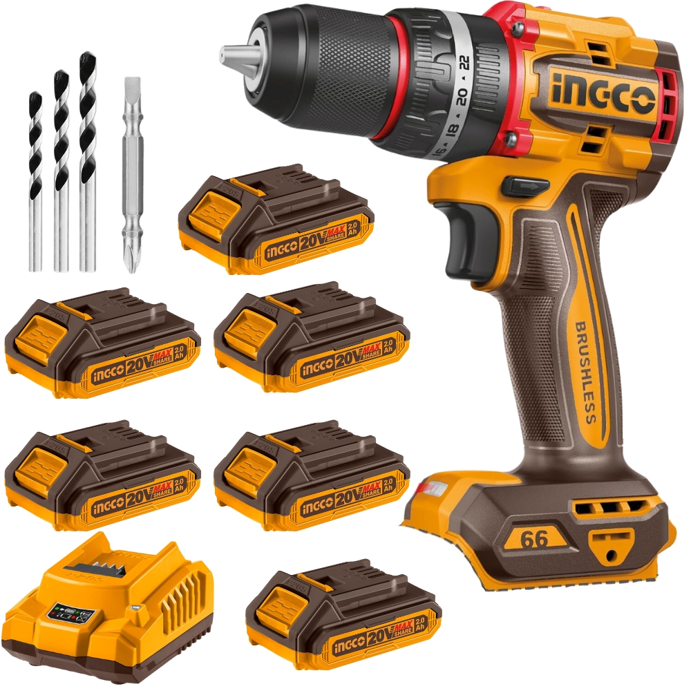 Ingco – Compact Impact Drill 66NM with Li-Ion Battery & Charger Kit – 2Ah
