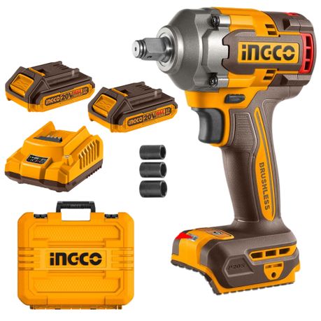 Ingco – Li-Ion Cordless Impact Wrench 400NM with 2x 2Ah Battery & Charger